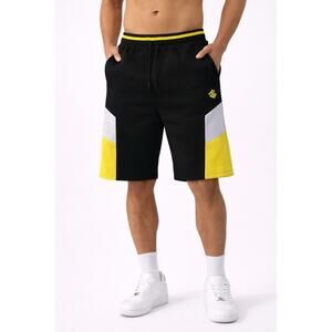 Rocawear Men’s Athletic Shorts Size L Black Yellow Colorblock Drawstring
